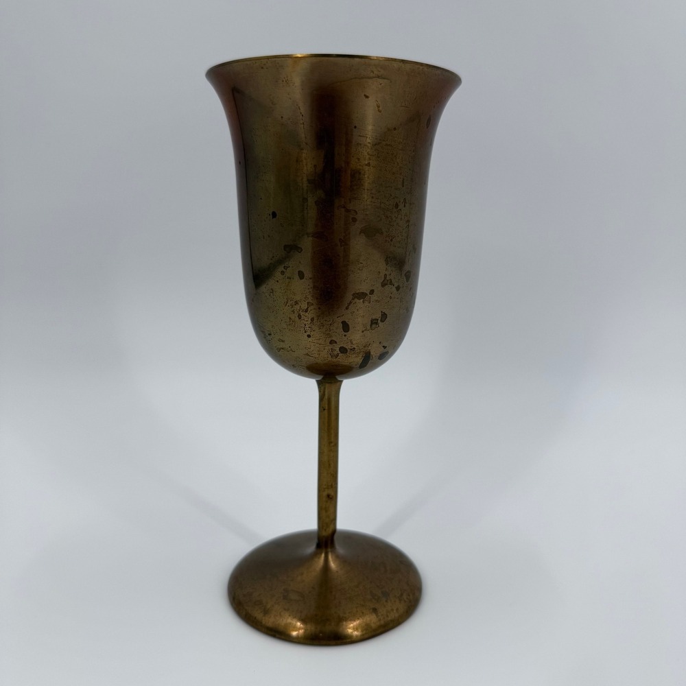 Vintage Brass Tulip Shaped Flared Rim Heavy Patina Wine Chalice Goblet